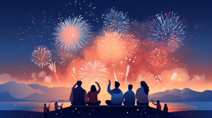People celebrate the New Year 2024,firework on sky, illustration for a celebrity,generate ai