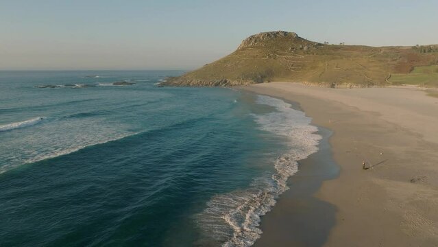 Ocean Waves On The Sandy Shoreline Of Praia de Soesto - aerial