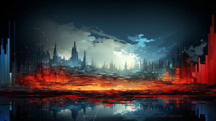 Obraz premium Pixel glitch: Futuristic, post-apocalyptic cyberpunk error backdrop.