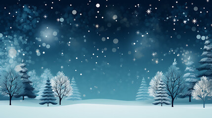 Night winter landscape background with trees and snow 