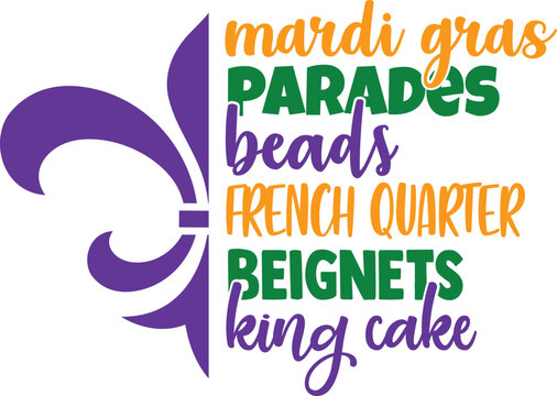 Mardi Gras Parades Beads French Quarter Beignets King Cake - Mardi Gras Illustration