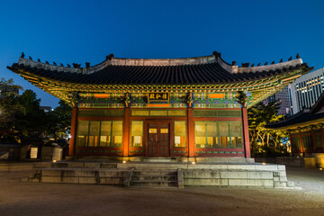 Seoul, South Korea - Oct.15.2023: The night landscape of Deoksugung palace