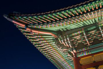 Seoul, South Korea - Oct.15.2023: The roof decoration (Dancheong) of Deoksugung palace