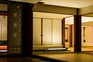 Seoul, South Korea - Oct.15.2023: The building interior of Deoksugung palace in the night