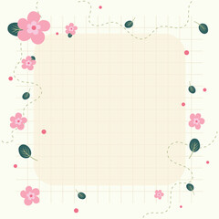 Kawaii Cute Pink Flower background vector illustrations with scribbles. Memo pad, poster, social media template