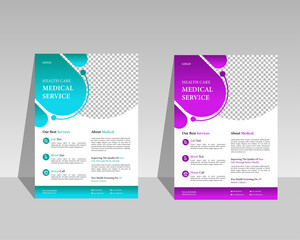 Corporate healthcare and medical cover a4 flyer design template for print.Healthcare Flyer Layout with green and read Accents.Corporate healthcare and medical flyer or poster design layout.Modern Medi