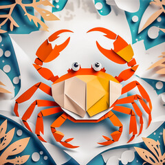 crab made of paper on the abstract background.