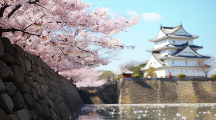 Ancient City Castle Surrounded By Cherry Blossom , Background Image, Hd