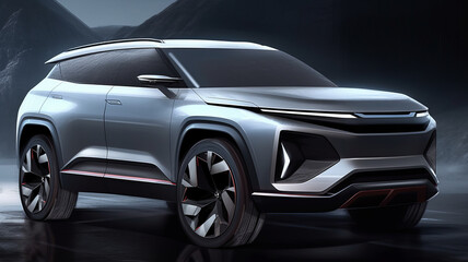 A chinese EV SUV sketch render, features clean front facial and silver body color,generative ai