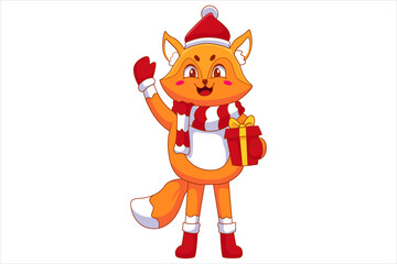 Cute Christmas Fox Cartoon Character Design