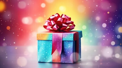 Fototapeta premium Colorful gift box on colorful watercolor background