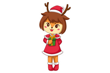Cute Christmas Deer Cartoon Character Design