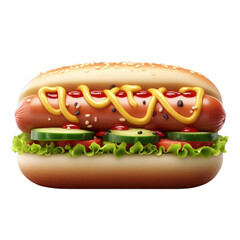 Hot dog with mustard and ketchup isolated on white background. 3d illustration