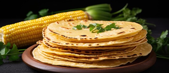 Vegan flatbread made from sweet corn maize tortillas