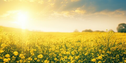 Fototapeta premium Sunlit meadows. Embracing beauty of nature summer landscape. Sunny horizons. Exploring vibrant flora and scenic beauty