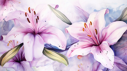 Exquisite Lilies Watercolor Seamless Pattern, Background Image, Hd