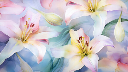 Exquisite Lilies Watercolor Seamless Pattern, Background Image, Hd