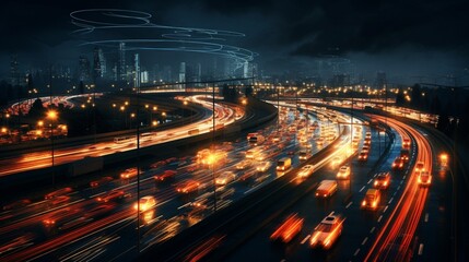 Fototapeta na wymiar traffic on highway at night generated by AI