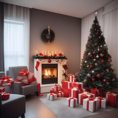 christmas celebration in room of a house generated using generative ai.