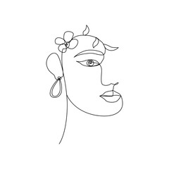 Woman face one continuous line drawing abstract design element for beauty logo