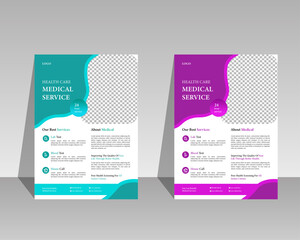 Obraz premium Corporate healthcare and medical cover a4 flyer design template for print.Healthcare Flyer Layout with green and read Accents.Corporate healthcare and medical flyer or poster design layout.Modern Medi