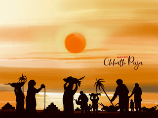 Cultural Happy Chhath puja Hindu festival greeting card