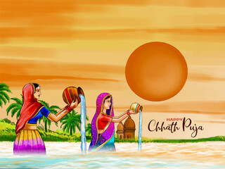 Happy Chhath puja Sun worshiping Indian festival background