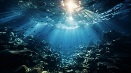 Fototapeta premium Sea or ocean underwater deep nature background generative ai