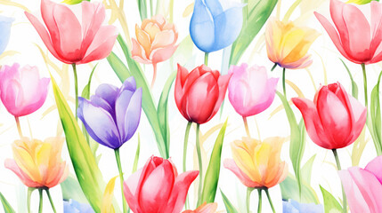 Playful Tulips Watercolor Seamless Pattern , Background Image, Hd