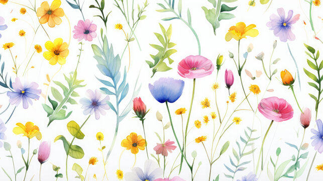 Playful Wildflowers Watercolor Seamless Pattern, Background Image, Hd