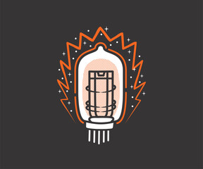 vector animation of lights, audio tube amplifier that lights up on a black background