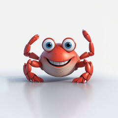 3D Cartoon Crab on a White Background 
