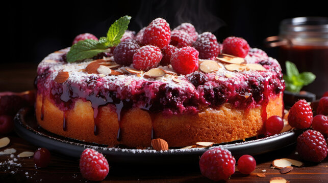 Raspberry Almond Cake  Professional Photography , Background Image, Hd