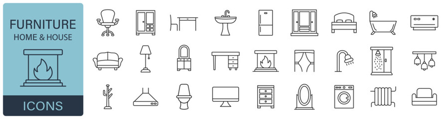 Furniture icons set. Home interior collection. Vector illustration