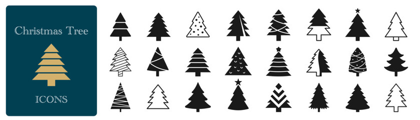 Fototapeta premium Christmas tree icon. Set of Christmas tree silhouettes. Vector