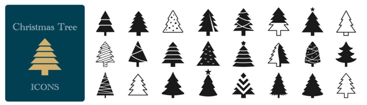 Christmas tree icon. Set of Christmas tree silhouettes. Vector