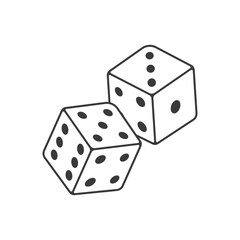 Two Rolling Dice Black And White Vector Illustration - obrazy, fototapety, plakaty