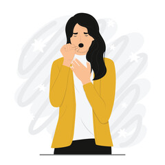 Flat vector woman sneezing and coughing concept illustration