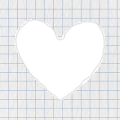 grid paper blue lines Graph ripped message torn paper edge sheet strip page header decoration collage heart frame valentine day for message note  page or banner cardboard blank memo 