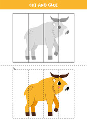 Cut and glue game for kids. Cute cartoon golden takin.