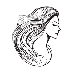 Silhouette of a woman with long flowing hair, with isolated background.