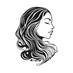 Silhouette of a woman with long flowing hair, with isolated background.