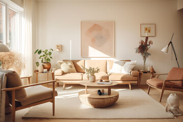 Fototapeta na wymiar Scandinavian mid century home minimalist interior design