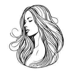 Silhouette of a woman with long flowing hair, with isolated background.
