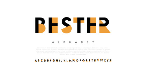 BESTER abstract digital technology logo font alphabet. Minimal modern urban fonts for logo, brand etc. Typography typeface uppercase lowercase and number. vector illustration - obrazy, fototapety, plakaty