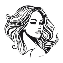 Silhouette of a woman with long flowing hair, with isolated background.