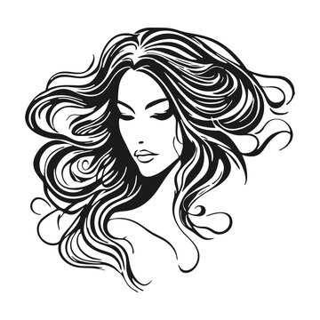 recommend clip art: Silhouette of a woman with long flowing hair, with isolated background.