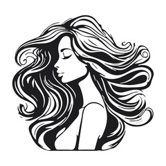 Silhouette of a woman with long flowing hair, with isolated background.