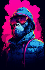 Fototapeta na wymiar Gorilla monkey Gang boss in Glasses and hat, illustration