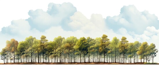 In the early spring the background is filled with many trees in the woods surrounded by the sky and the earth